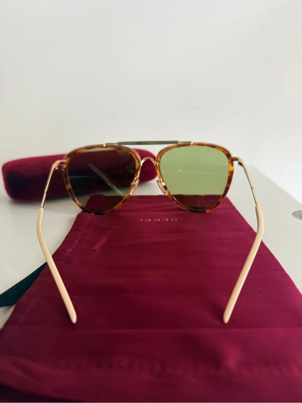 Gucci Tortoiseshell Frame Sunglasses with Olive Green Lenses